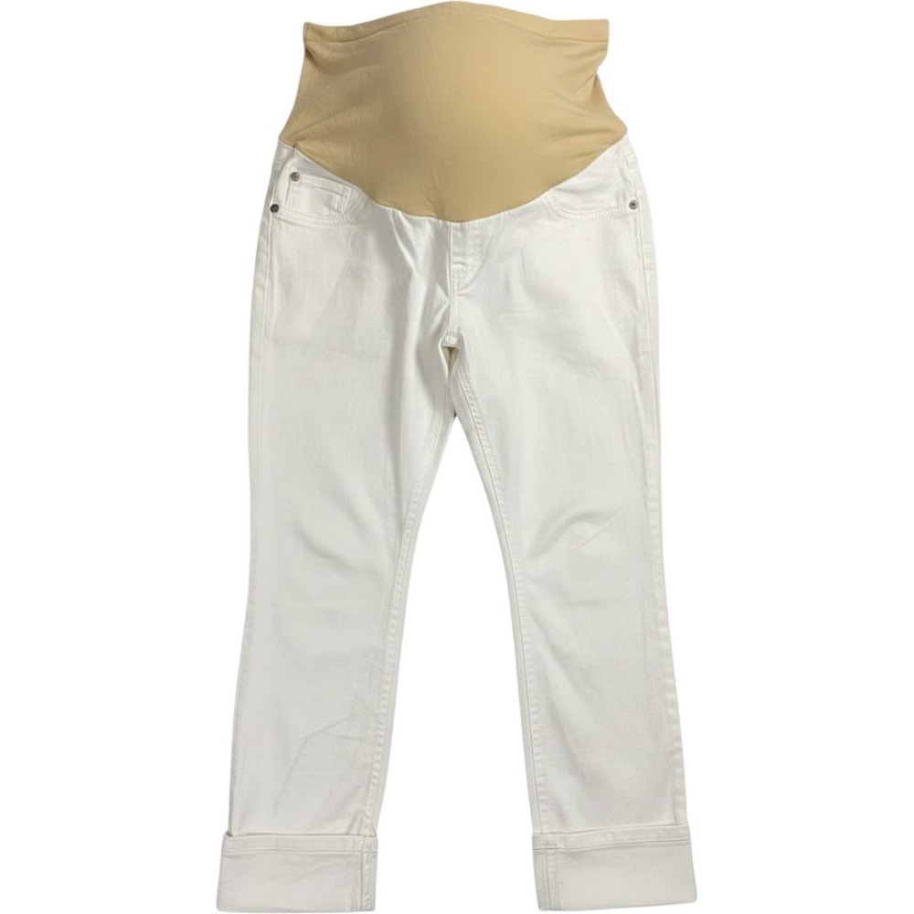 Indigo Blue Maternity Jeans White Secret Fit Belly Cuffed Crop Size Large Capris